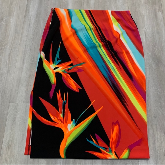 🔴Beautiful Orange Neon Pencil Skirt Side Slit 14 - Picture 7 of 10